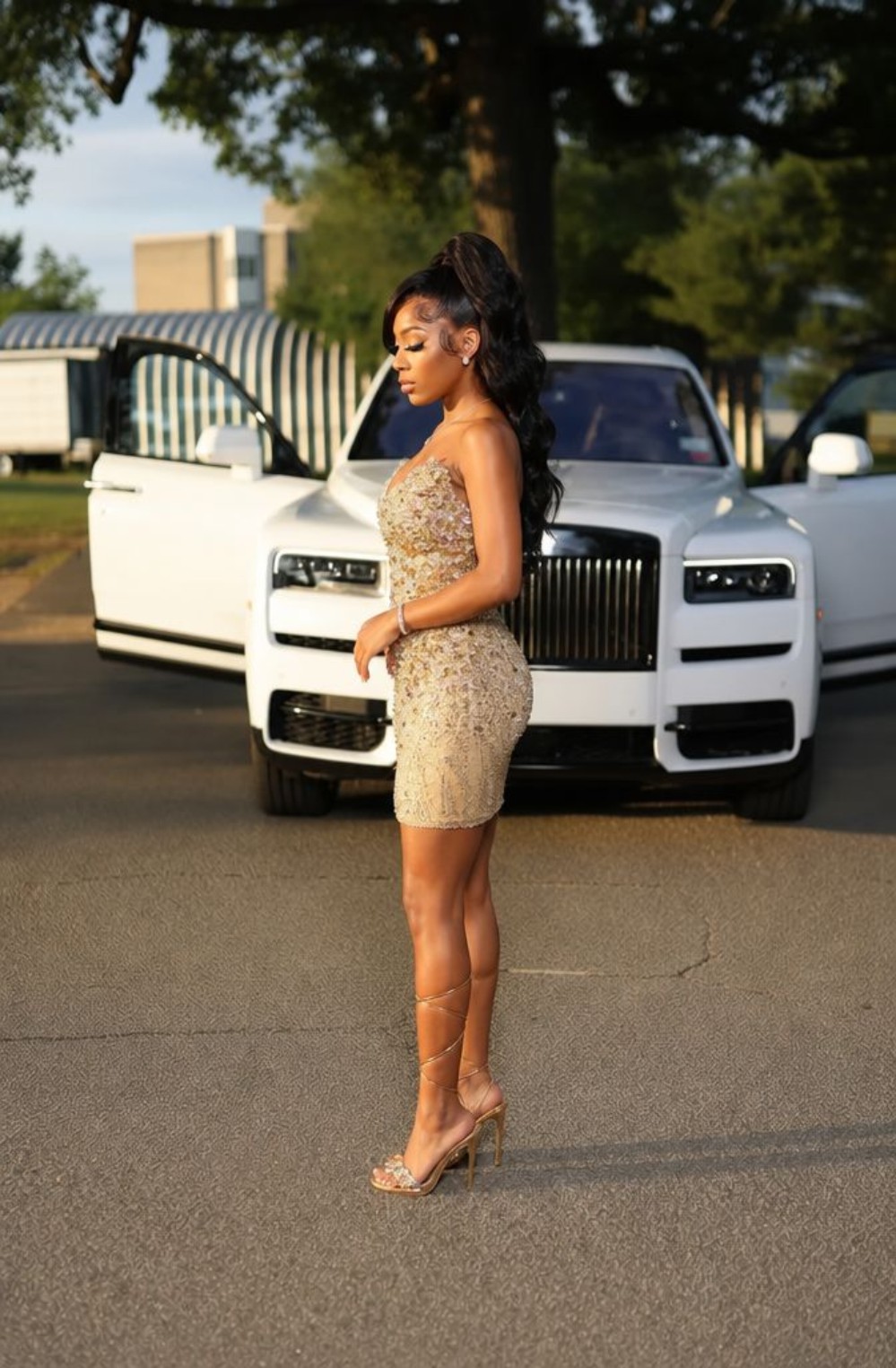 Gold 3D Floral Beaded Strapless Homecoming Dress | HC003