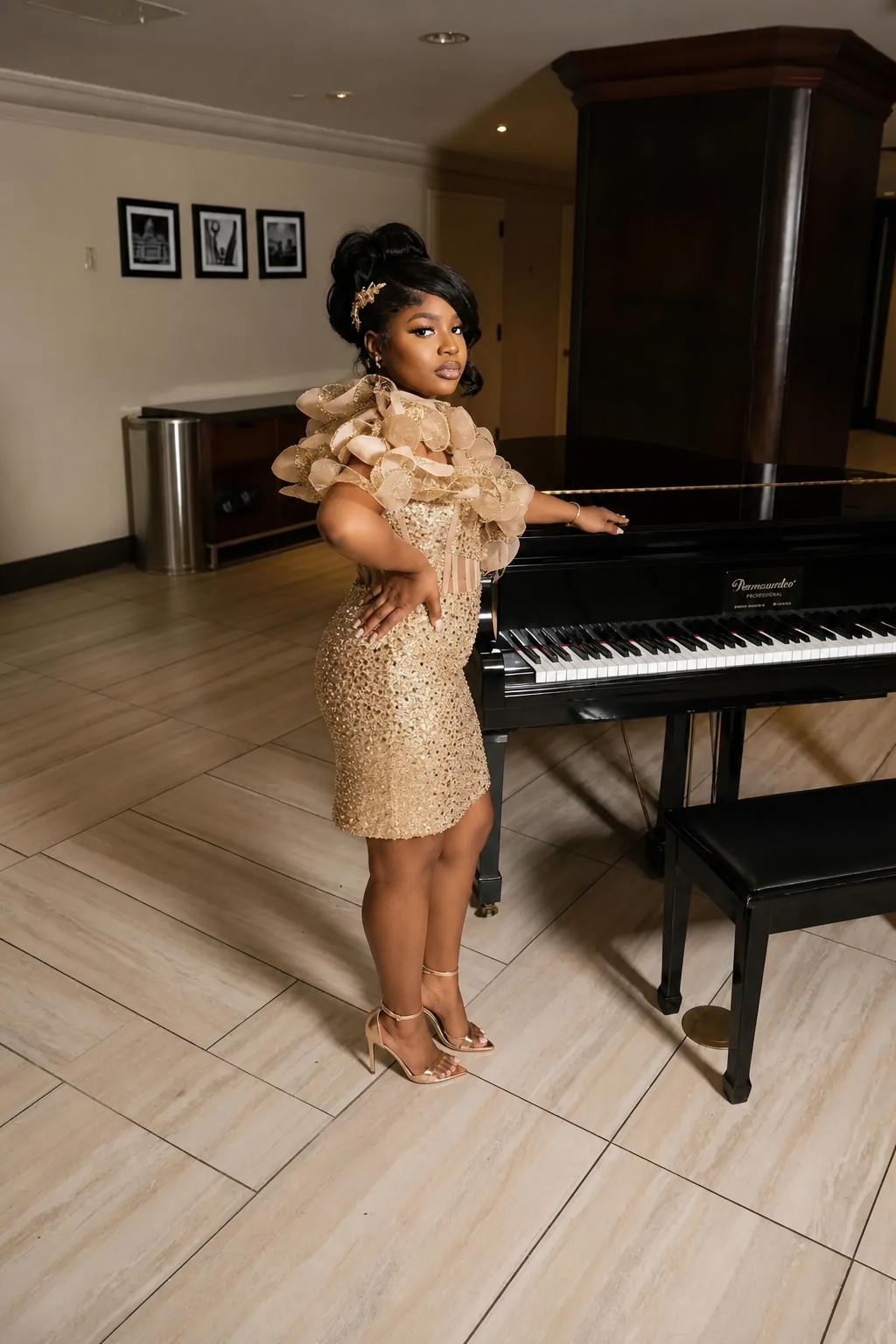 Champagne Gold 3D Sculptural Petal Off-Shoulder Sequin Mini Homecoming Dress | Short Party Dress HC054