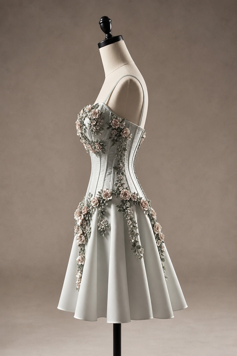 Grey 3D Flowers Homecoming Dress
