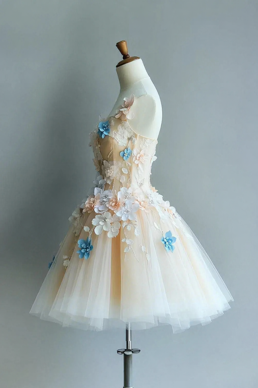 Strapless Tulle Flowers Homecoming Dress