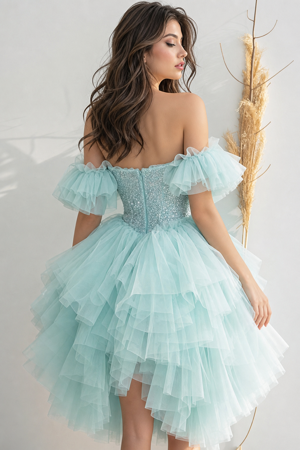 light teal homecoming dresses Primavera Couture 4011 Cocktail Dress Short Cocktail Glitter Mesh Floral
