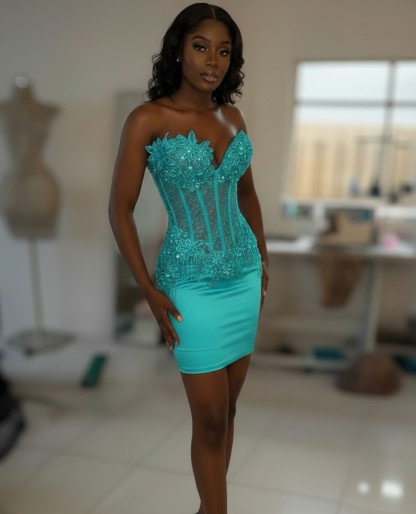 Dusty Pink Crystal Beaded 3D Floral Corset Homecoming Dress | HC009