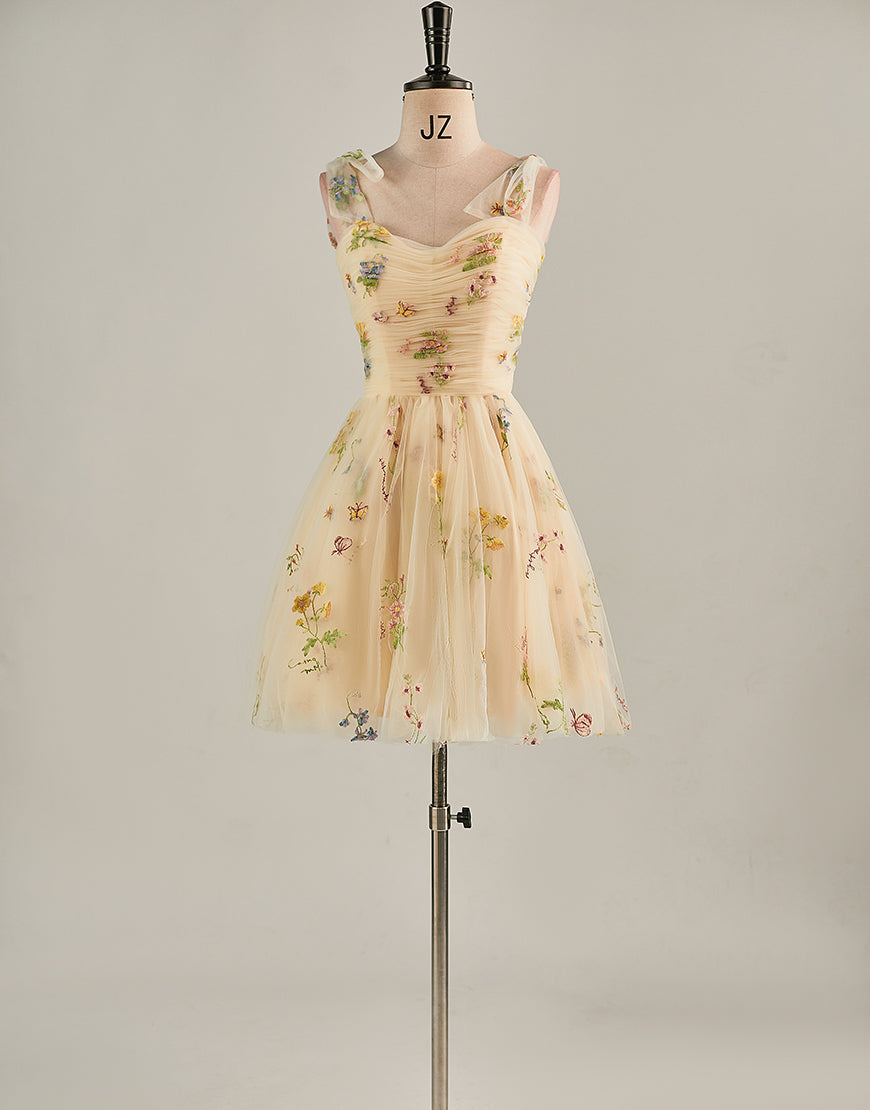 Cute Short Tulle Embroidery Homecoming Dress-LLELLA
