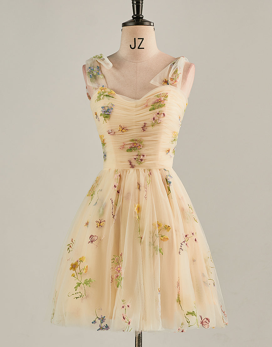 Cute Short Tulle Embroidery Homecoming Dress-LLELLA