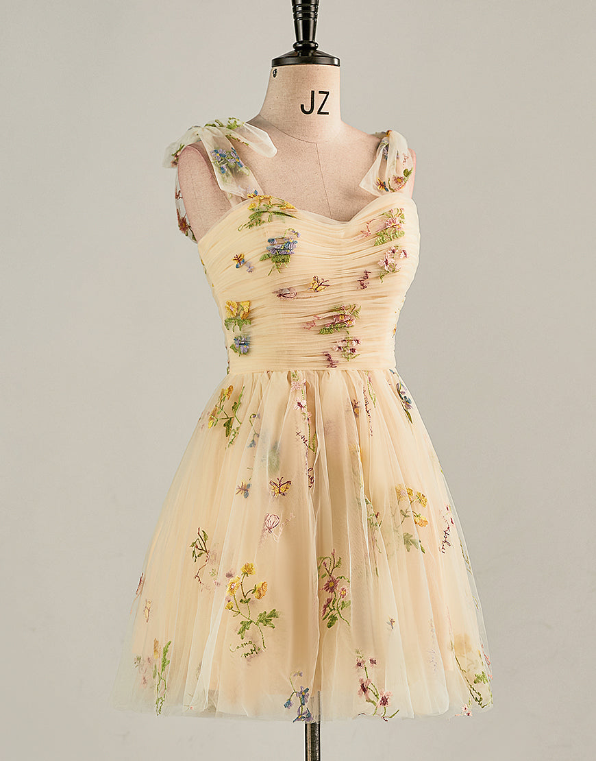 Cute Short Tulle Embroidery Homecoming Dress-LLELLA