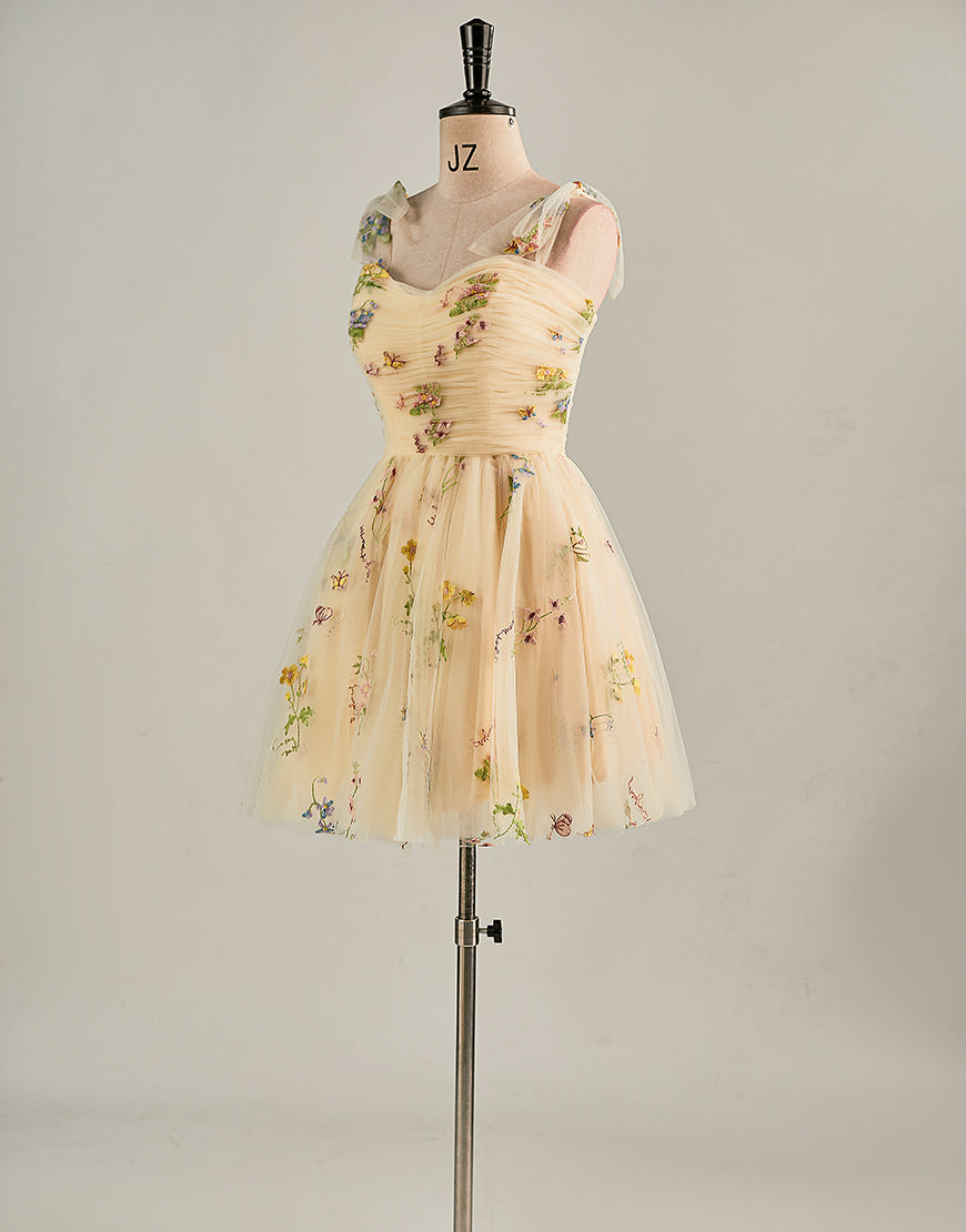 Cute Short Tulle Embroidery Homecoming Dress-LLELLA