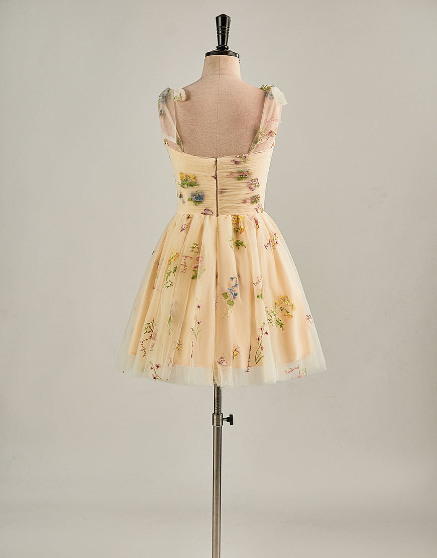 Cute Short Tulle Embroidery Homecoming Dress-LLELLA