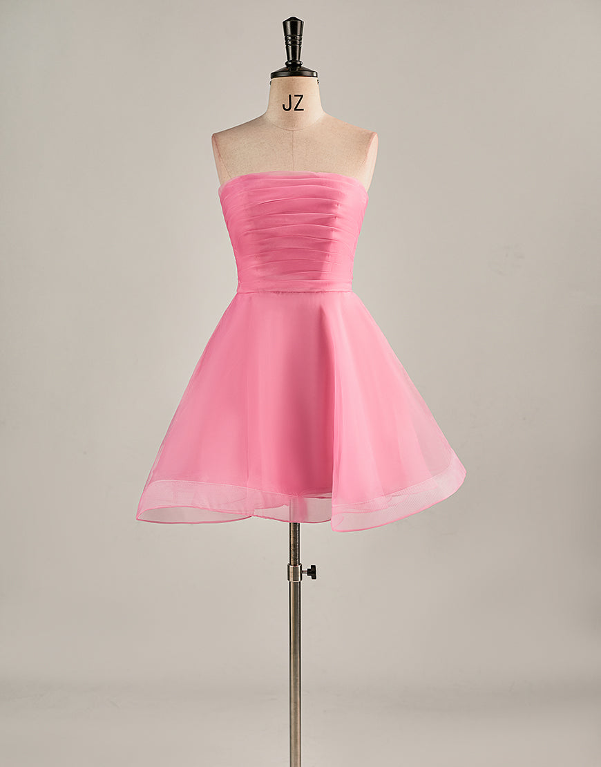 A-Line Light Pink Strapless Homecoming Dress-LLELLA