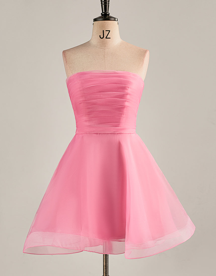 A-Line Light Pink Strapless Homecoming Dress-LLELLA
