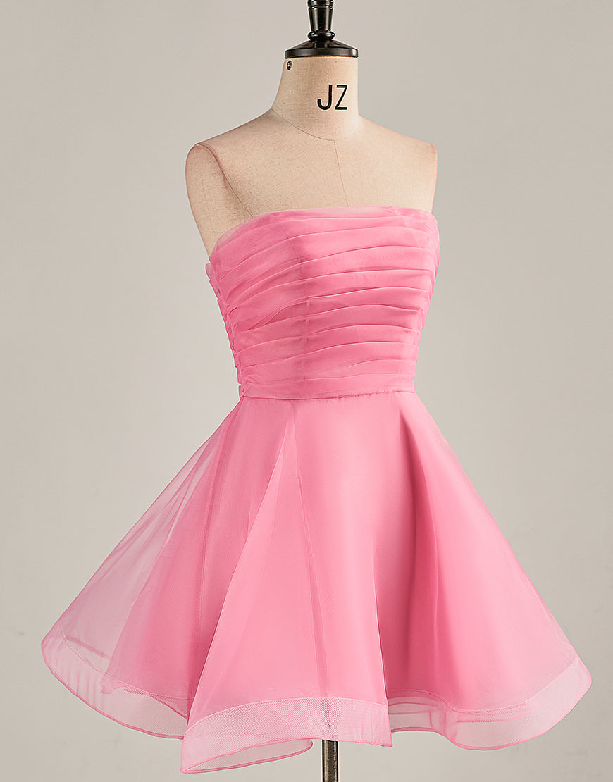 A-Line Light Pink Strapless Homecoming Dress-LLELLA