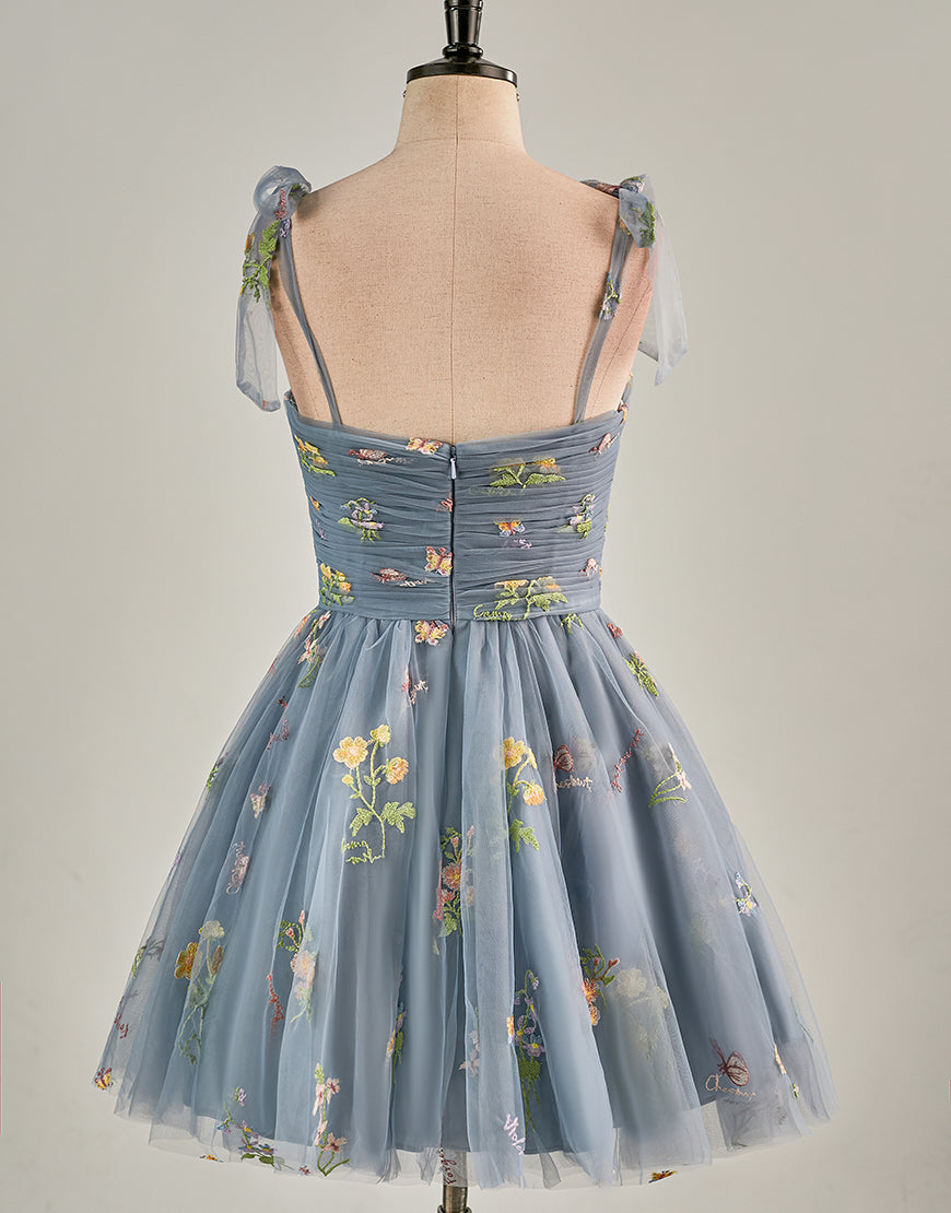 Cute Short Tulle Embroidery Homecoming Dress-LLELLA