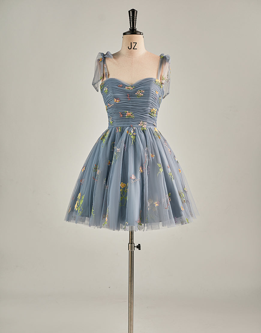 Cute Short Tulle Embroidery Homecoming Dress-LLELLA