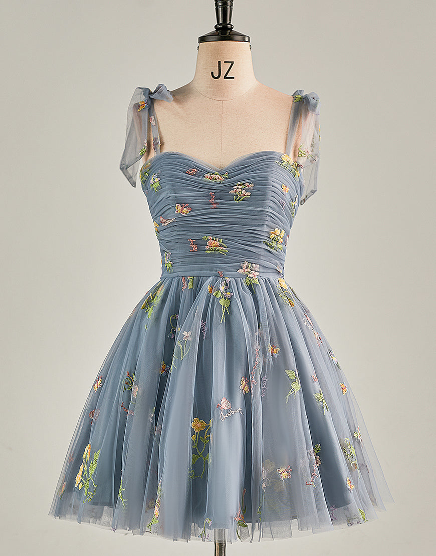 Cute Short Tulle Embroidery Homecoming Dress-LLELLA