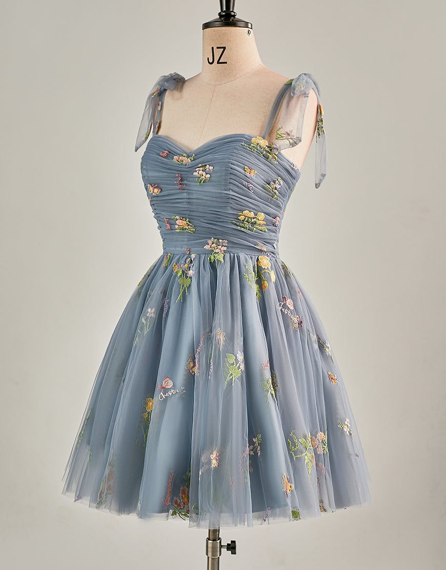 Cute Short Tulle Embroidery Homecoming Dress-LLELLA