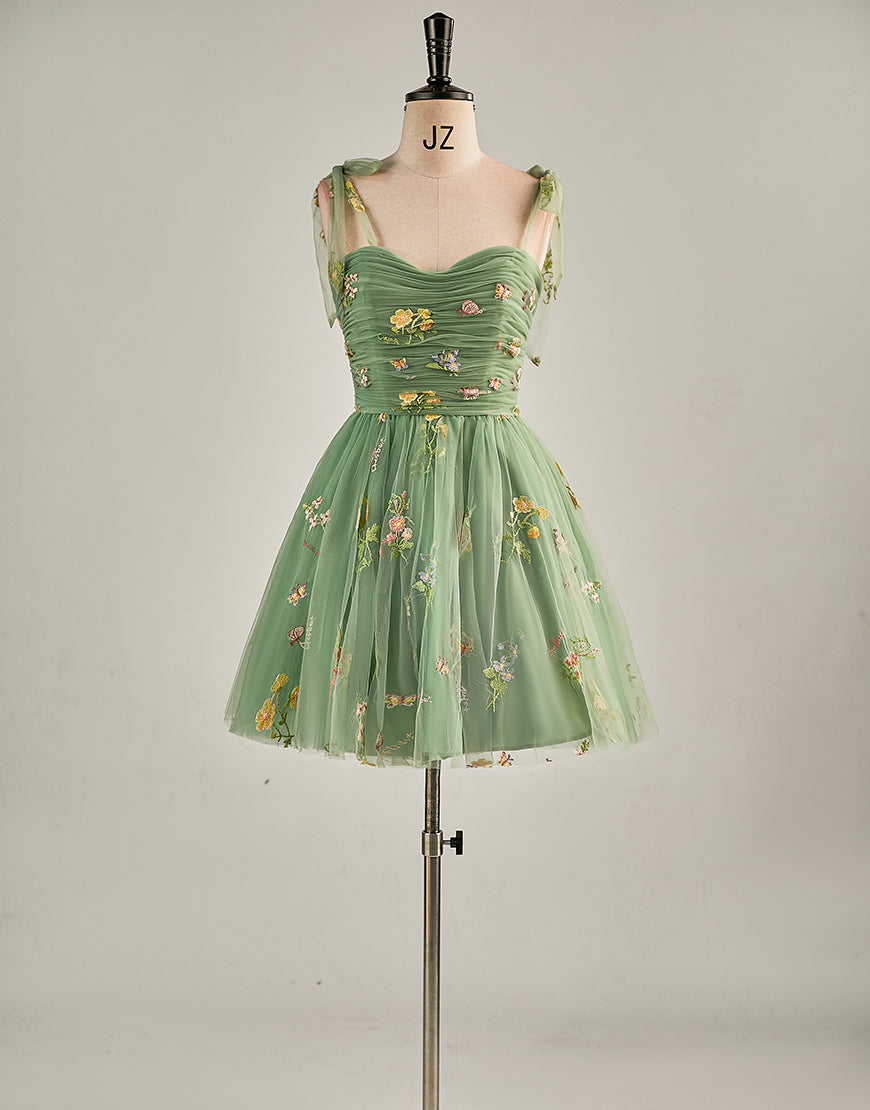 Cute Short Tulle Embroidery Homecoming Dress-LLELLA