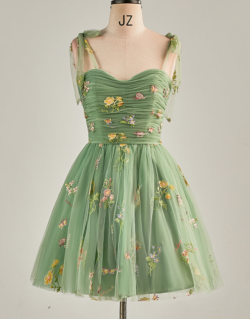 Cute Short Tulle Embroidery Homecoming Dress-LLELLA