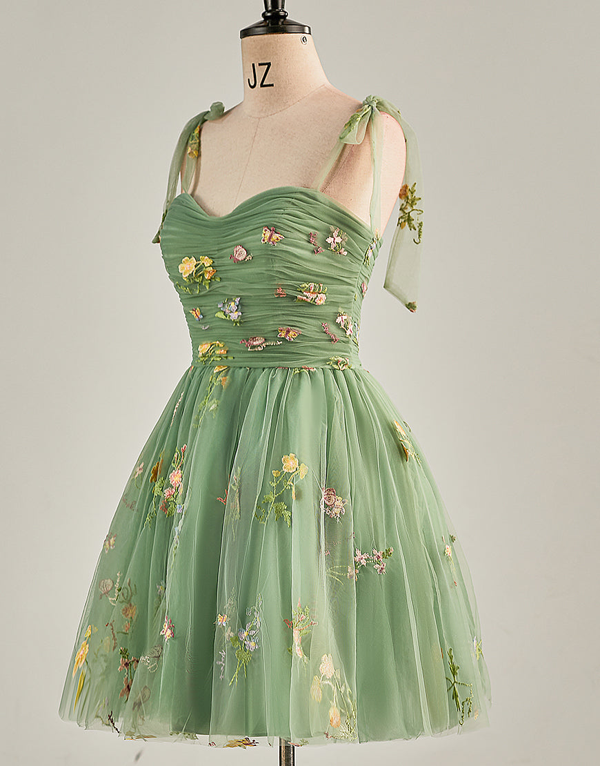 Cute Short Tulle Embroidery Homecoming Dress-LLELLA