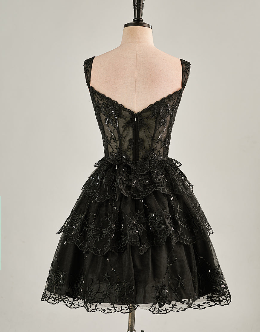 A-Line Lace Tiered Corset Homecoming Dress-LLELLA