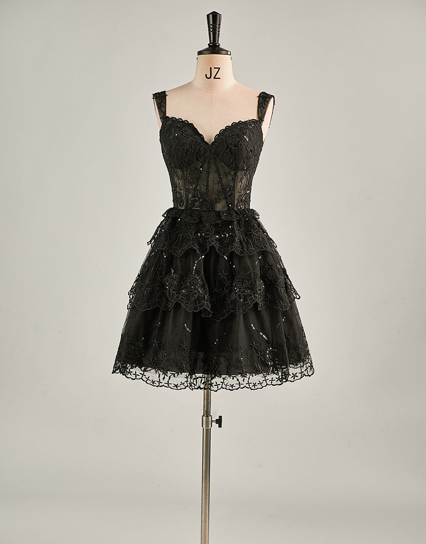 A-Line Lace Tiered Corset Homecoming Dress-LLELLA