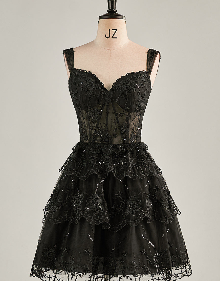 A-Line Lace Tiered Corset Homecoming Dress-LLELLA