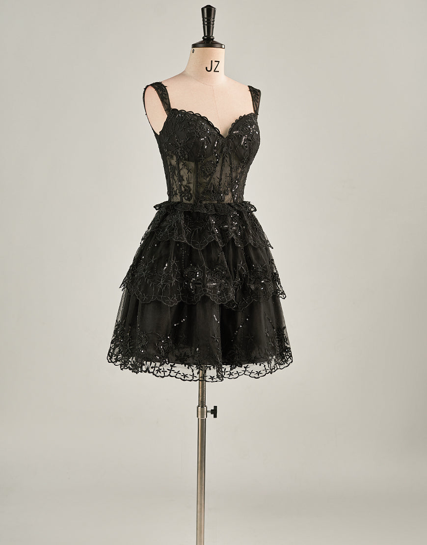 A-Line Lace Tiered Corset Homecoming Dress-LLELLA
