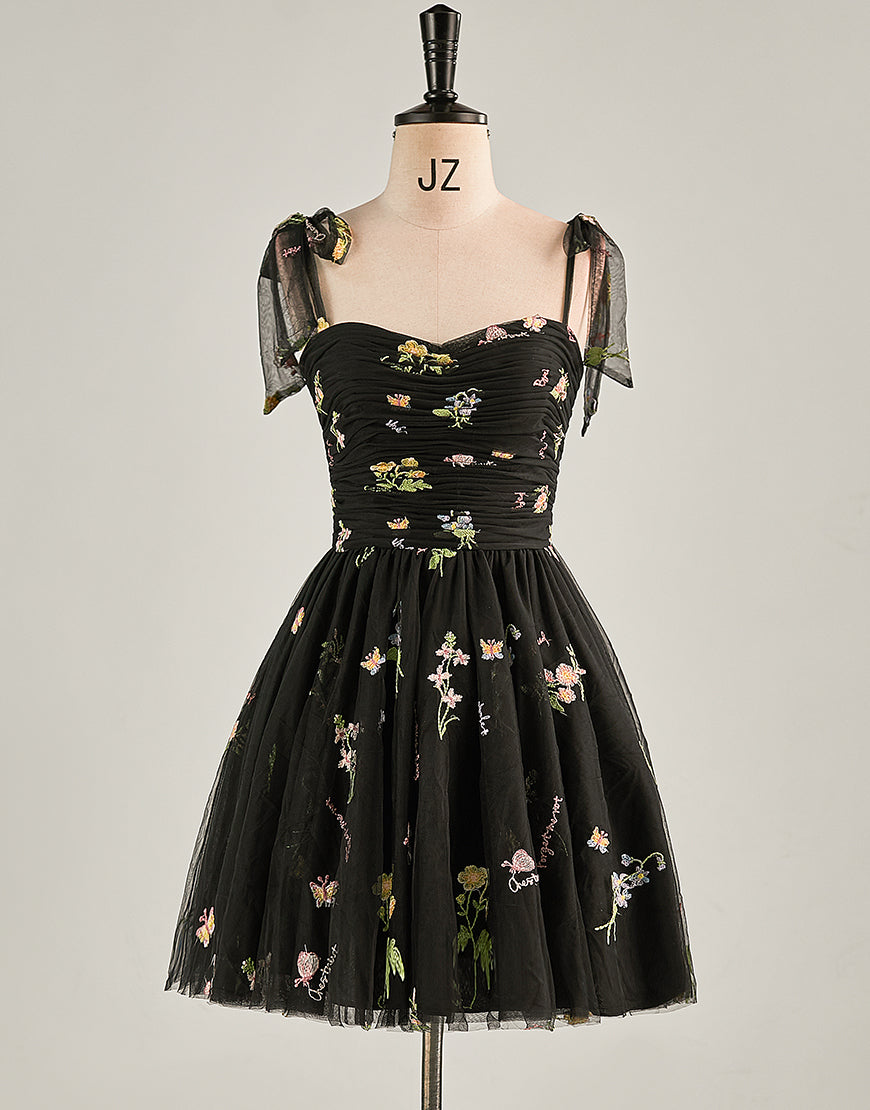 Cute Short Tulle Embroidery Homecoming Dress-LLELLA
