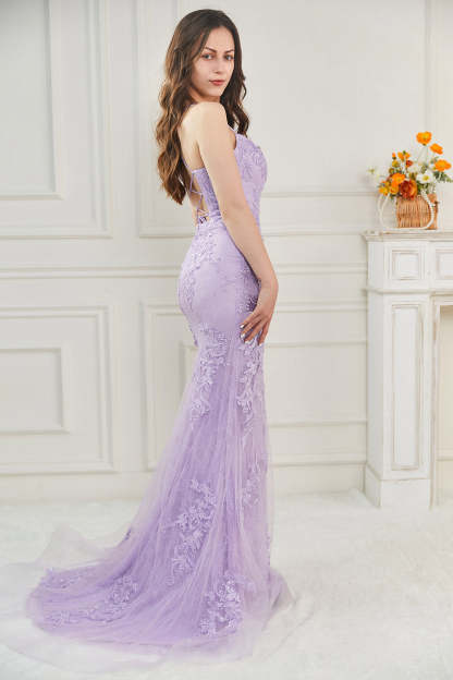 Long Mermaid Corset Prom Dress-LLELLA