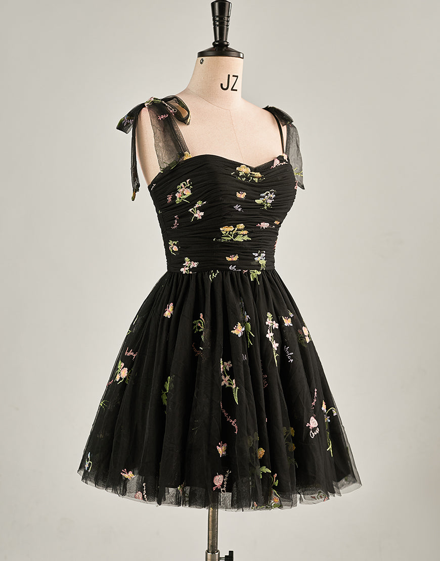 Cute Short Tulle Embroidery Homecoming Dress-LLELLA