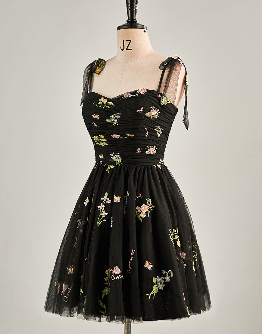 Cute Short Tulle Embroidery Homecoming Dress-LLELLA