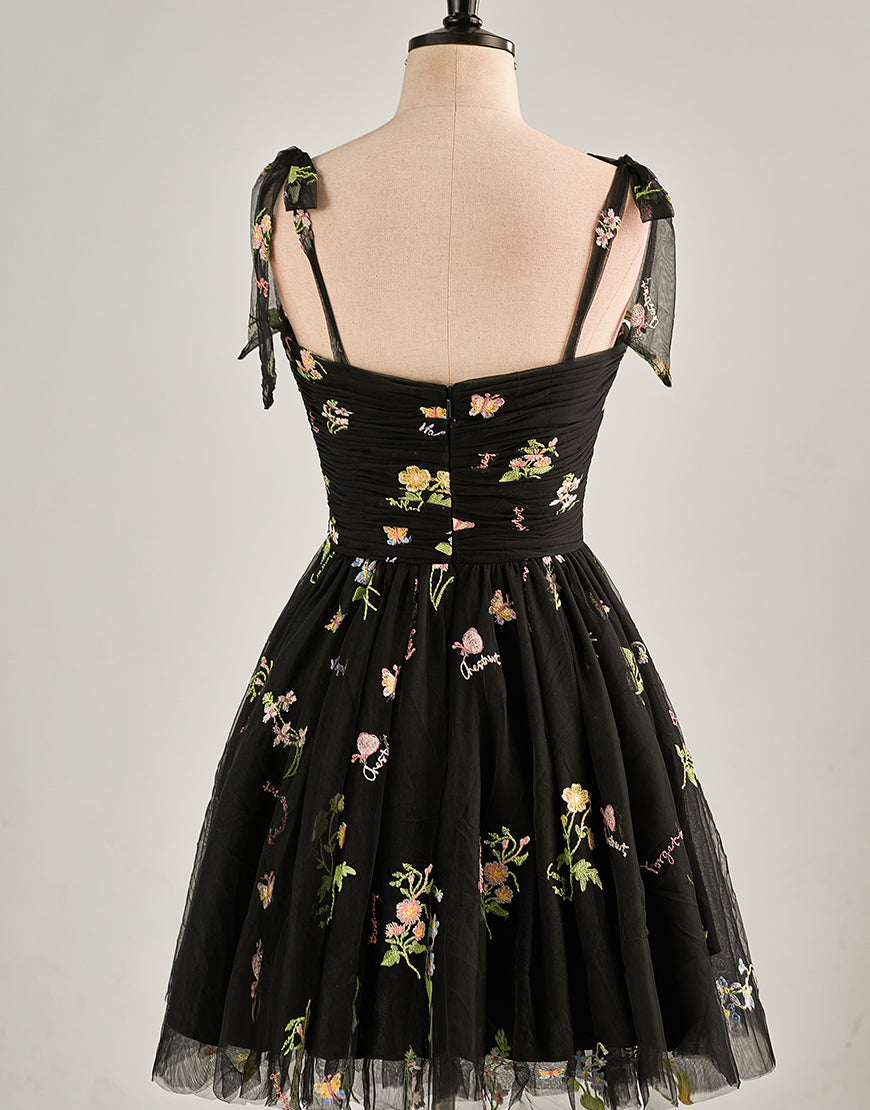 Cute Short Tulle Embroidery Homecoming Dress-LLELLA