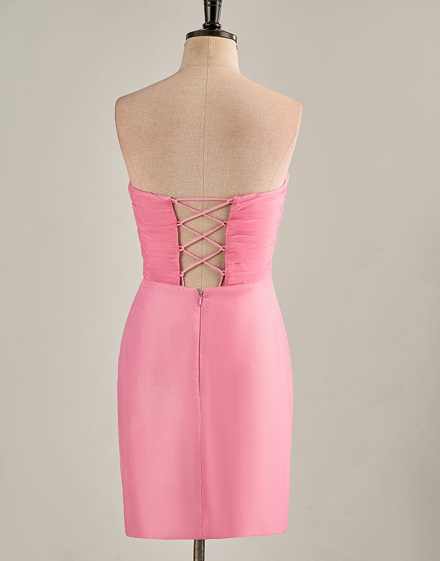 Tight Light Pink Strapless Homecoming Dress with Slit-LLELLA