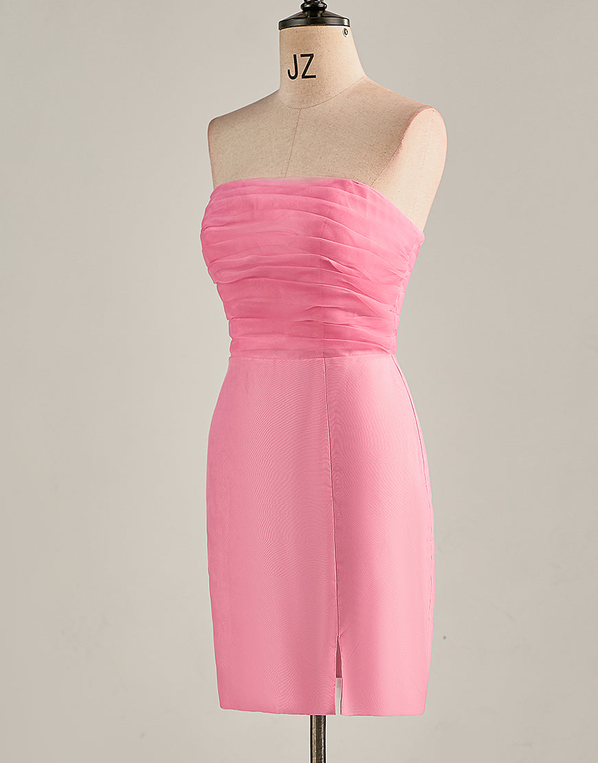 Tight Light Pink Strapless Homecoming Dress with Slit-LLELLA