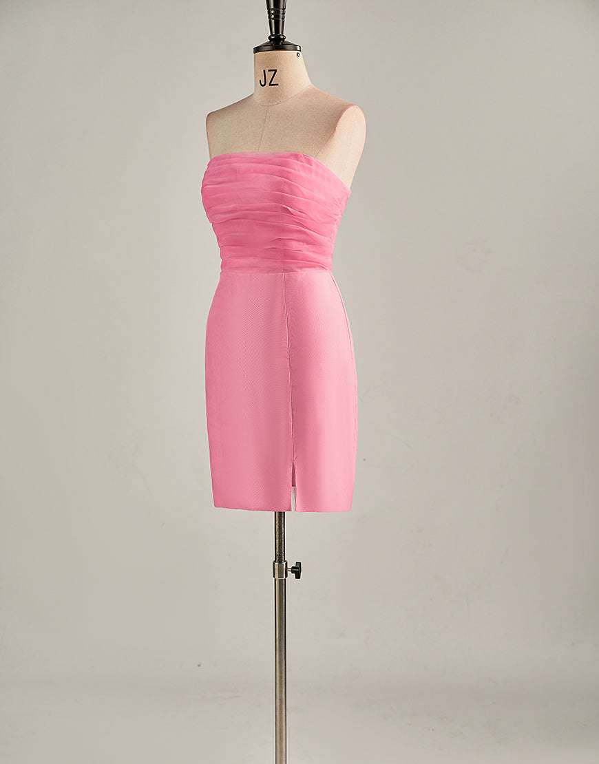 Tight Light Pink Strapless Homecoming Dress with Slit-LLELLA