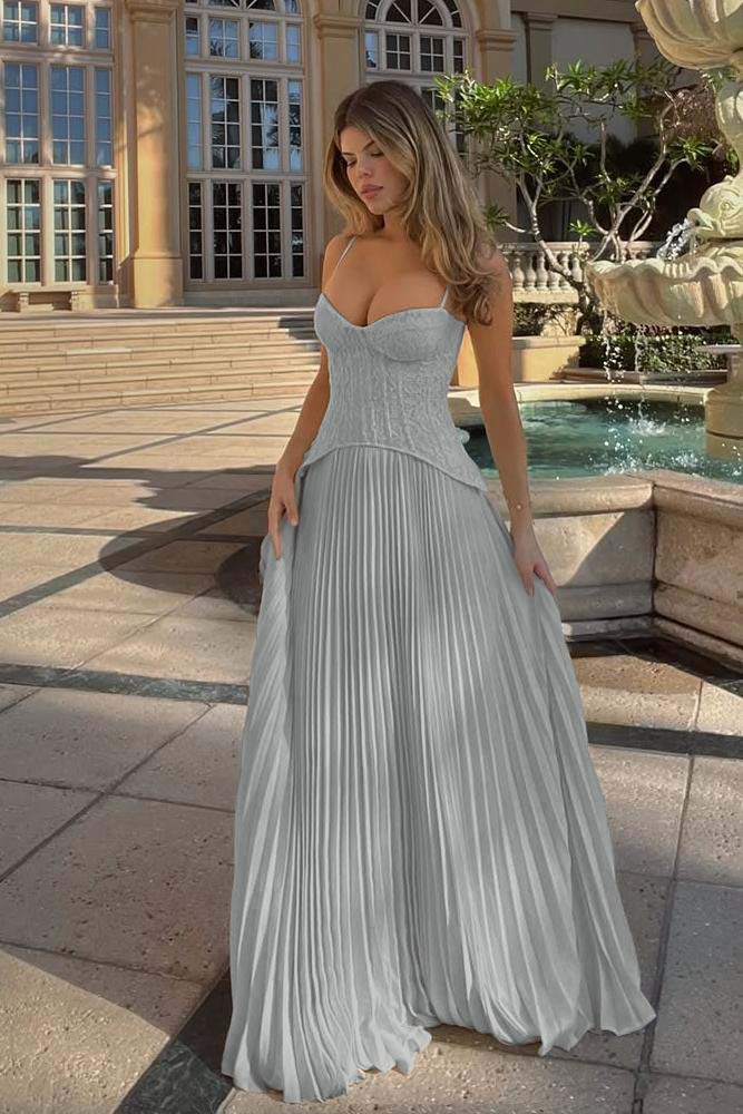 Spaghetti Strap Sleeveless Long Prom Dress With Ruffles Embroidery-LLELLA