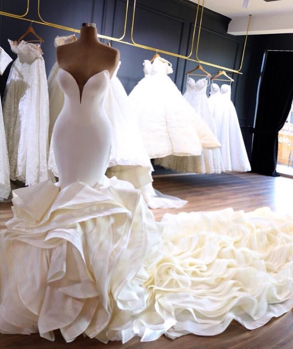 LLELLA Sexy Sweetheart White Satin Wedding Dresses Mermaid Ruffles Bridal Gowns On Sale-LLELLA