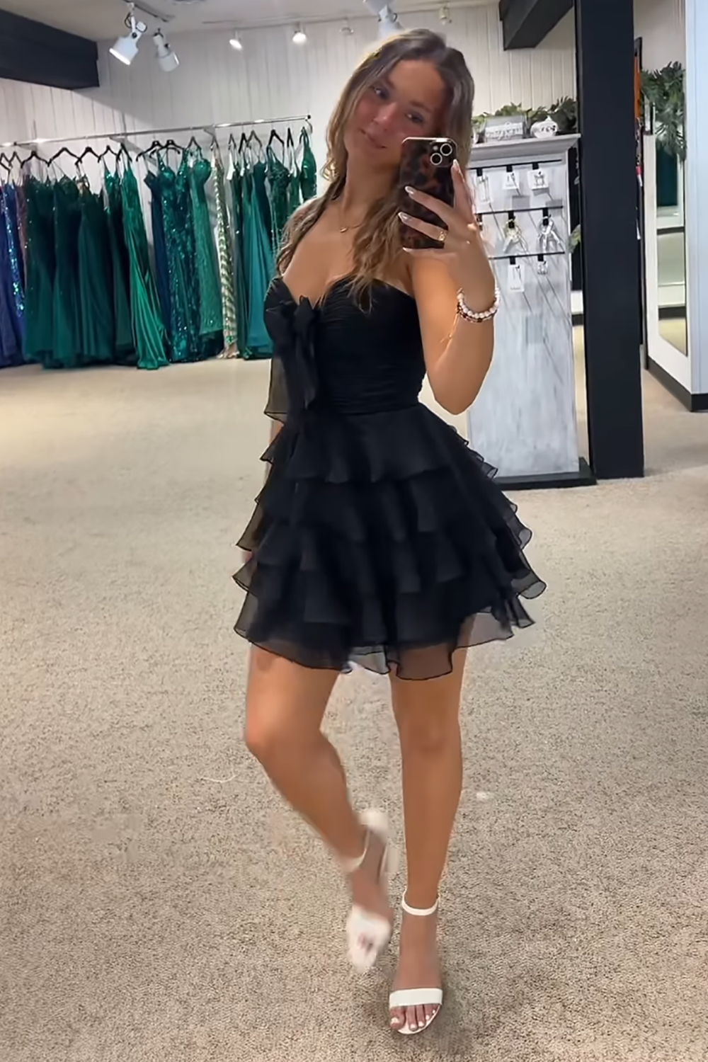 Cute Red Chiffon A Line Sweetheart Short Tiered Homecoming Dress