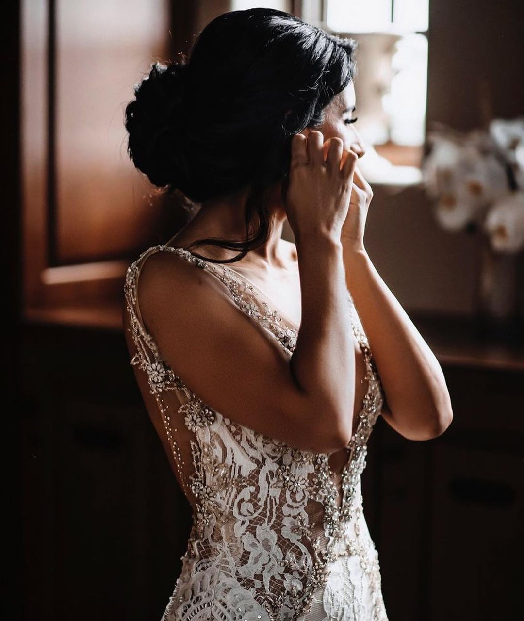 Glamorous V-Neck Wide Strap Open Back Mermaid Wedding Dress with Lace Appliques-LLELLA