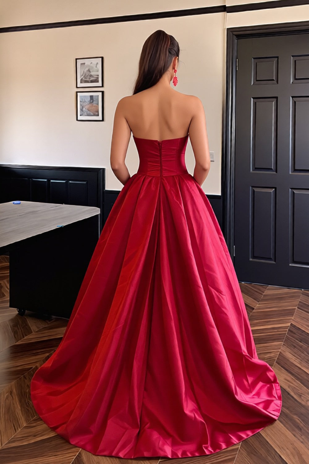 Red A-line Strapless Long Prom Dress-LLELLA