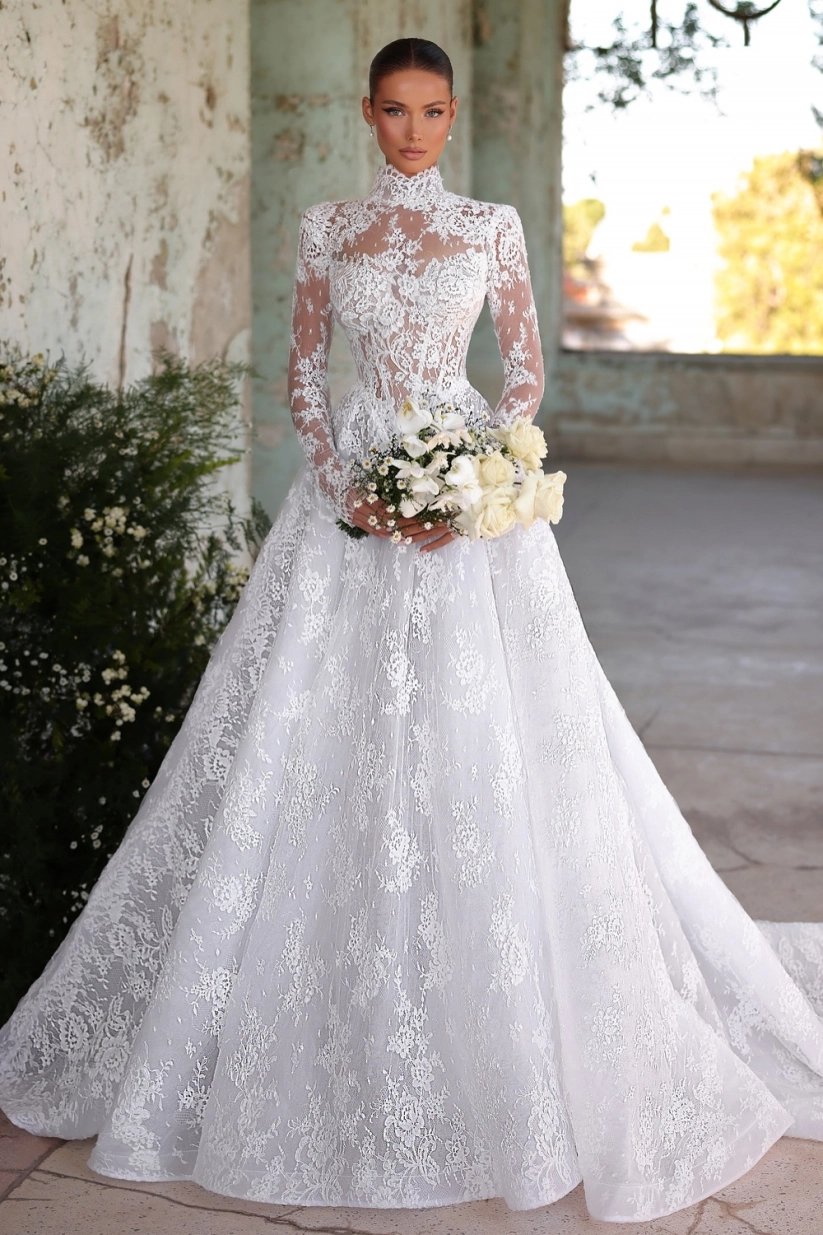 Designer Wedding Dresses A Line Lace Wedding Dresses With Sleeves-LLELLA