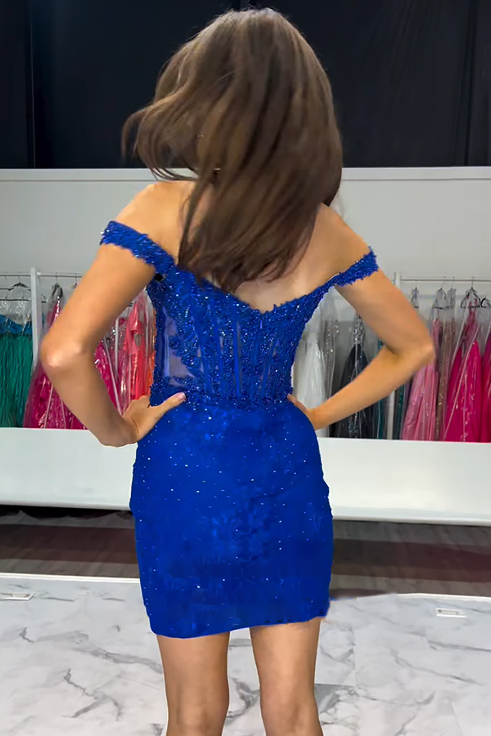 Sparkly Royal Blue Tight Keyhole Short Corset Homecoming Dress with Beading