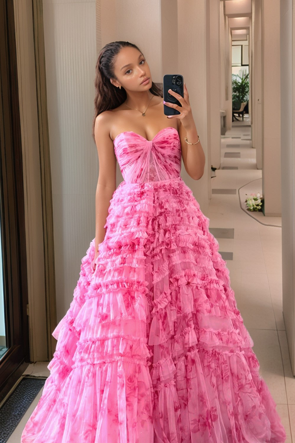 A line Sweetheart Pink Long Prom Dress-LLELLA