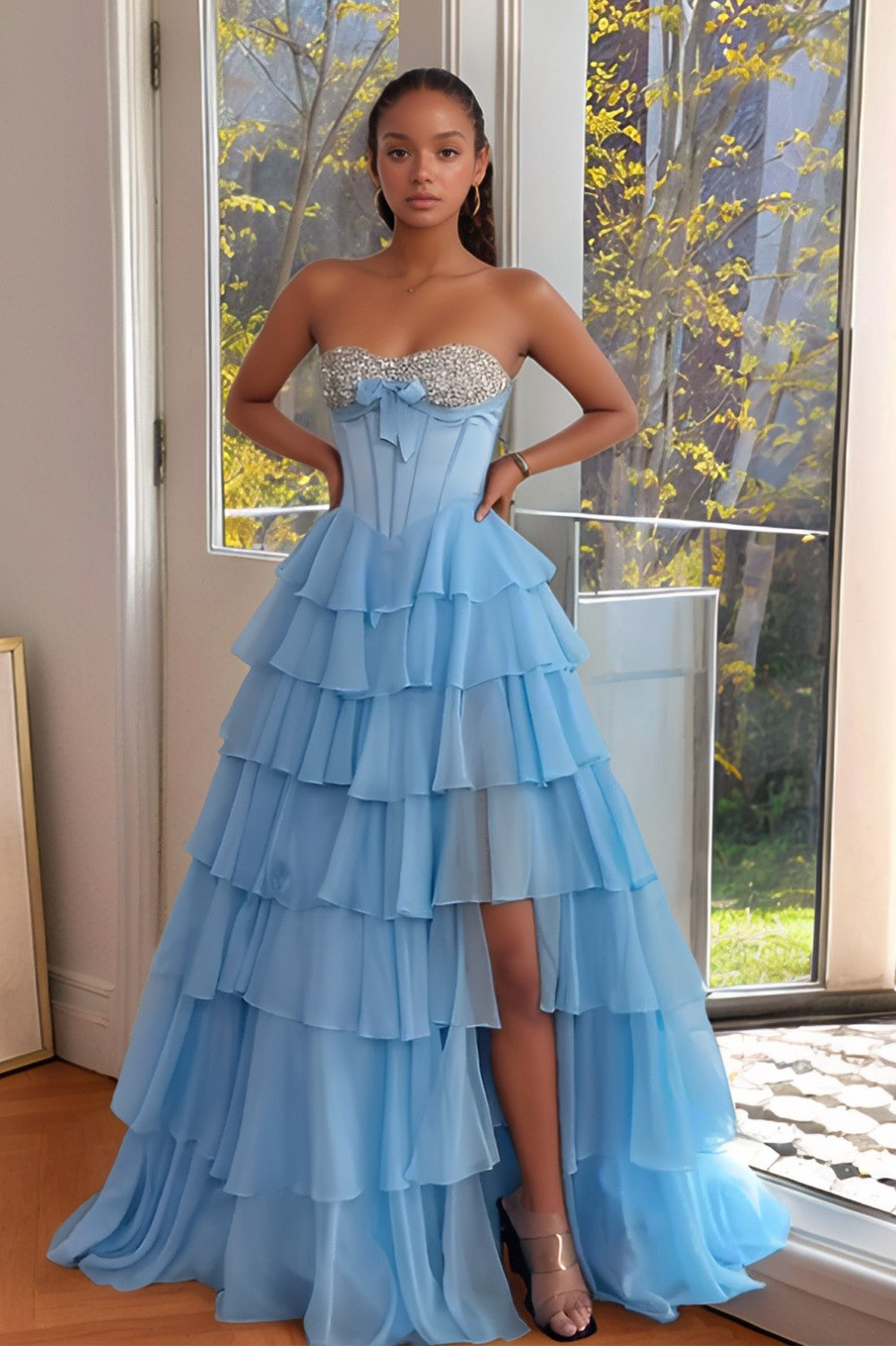 Corset A line Ruffle Prom Dress-LLELLA