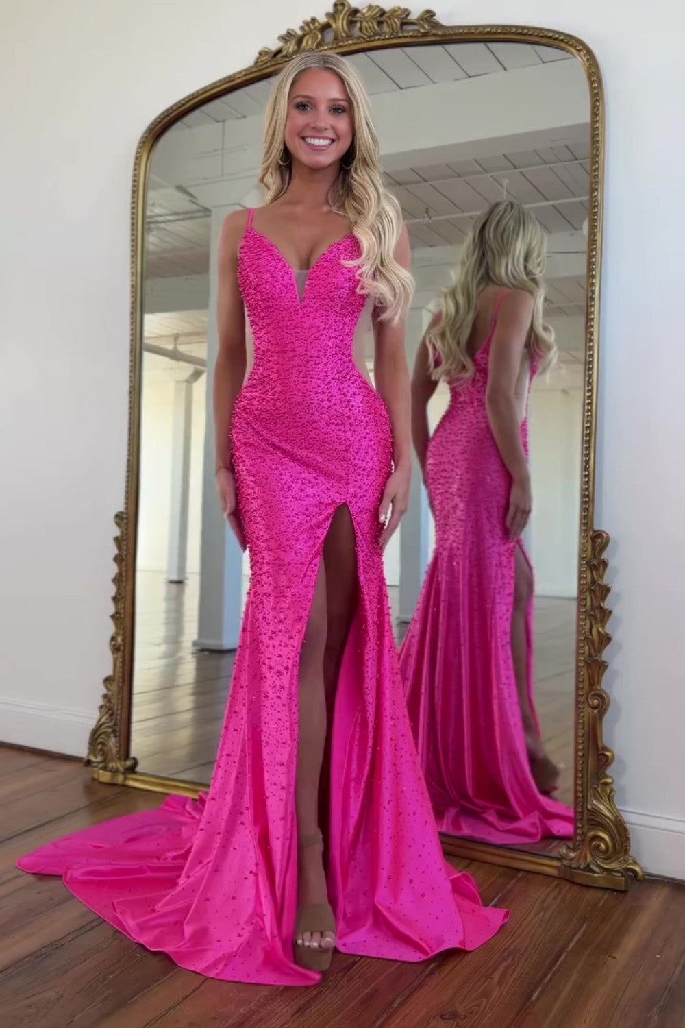 Beading Prom Night Dress with Slit-LLELLA