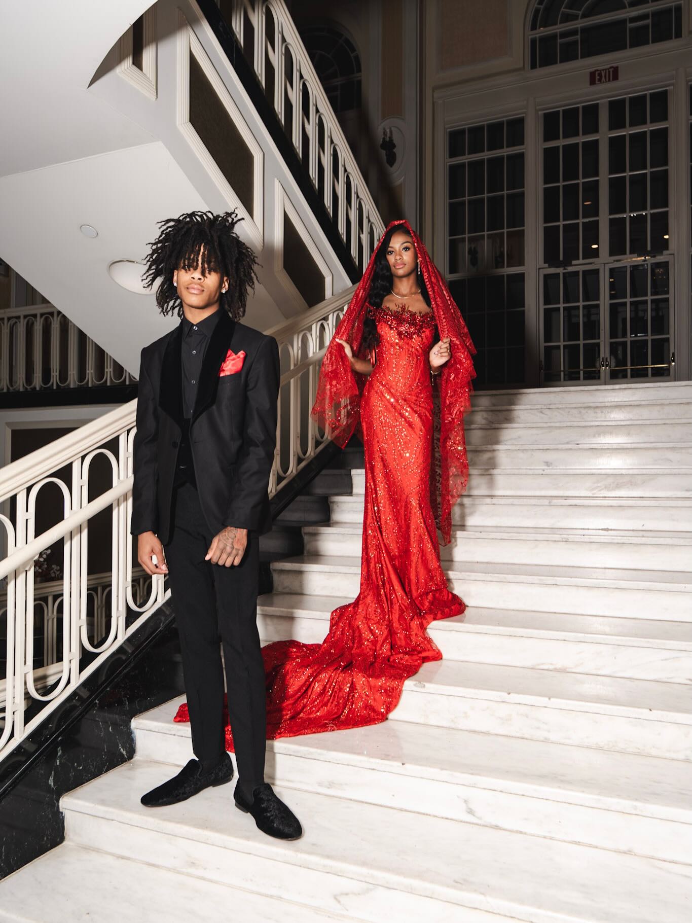 Luxury Red Sequin Beaded Strapless A-Line Prom Dress with 3D Floral Appliqué & High Slit