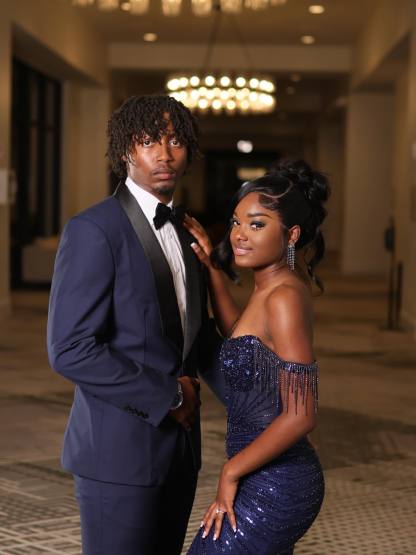 Navy Blue Off-Shoulder Sequin Beaded Mermaid Prom Dress with Crystal Fringe Details