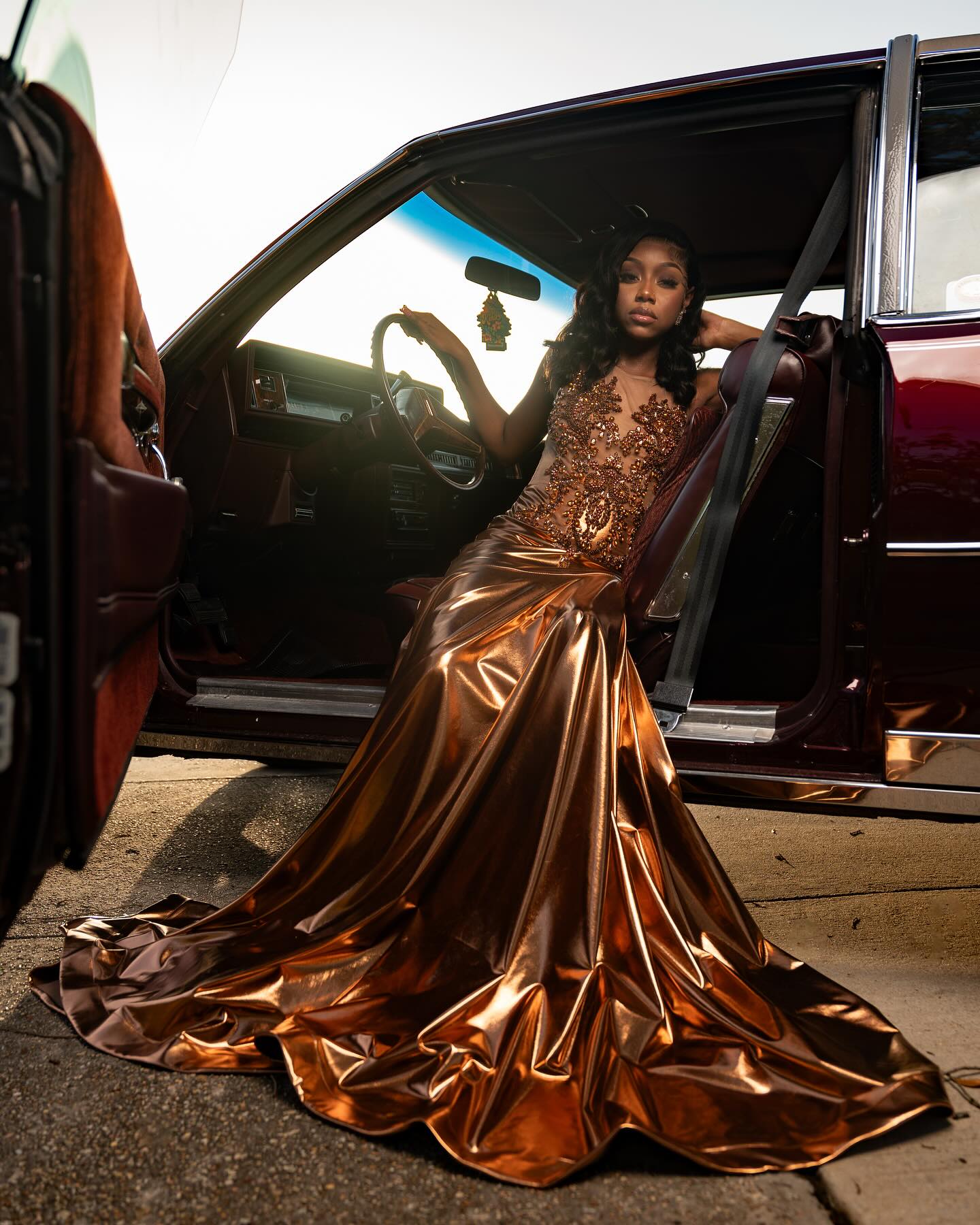 Copper Luxe - Metallic Satin Beaded Mermaid Prom Dress with Sheer Crystal Bodice-LLELLA