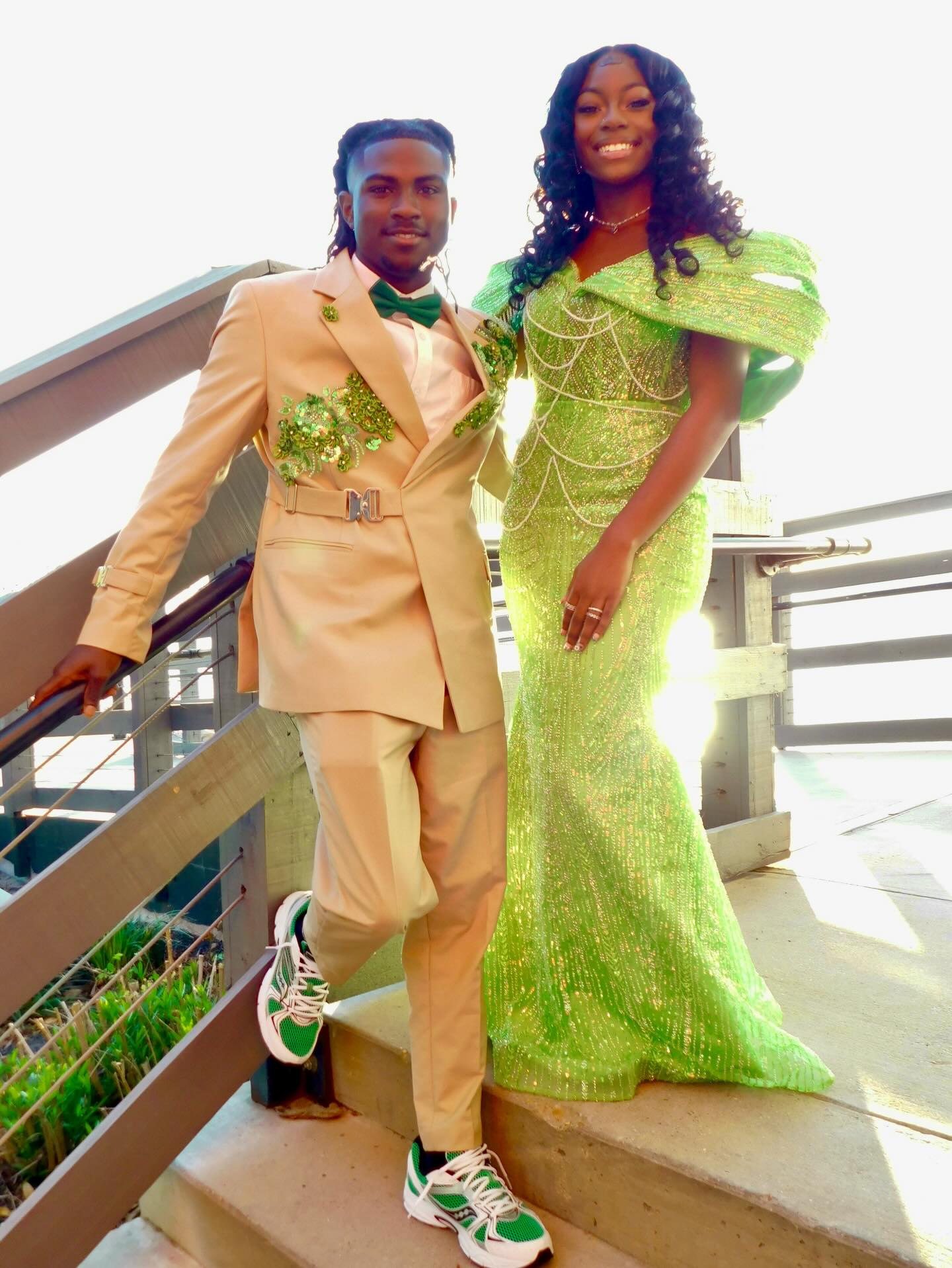 Lime Green Gold Off-Shoulder Fringe Puff Sleeve Pearl Chain Drape Crystal Beaded Mermaid Prom Dress