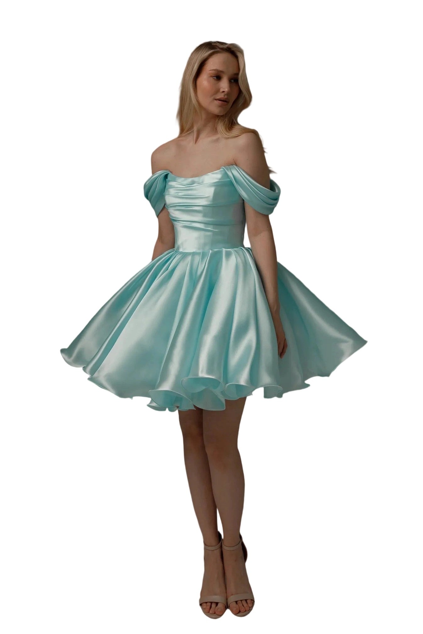 Off the Shoulder Ruched Short Homecoming Dress-LLELLA