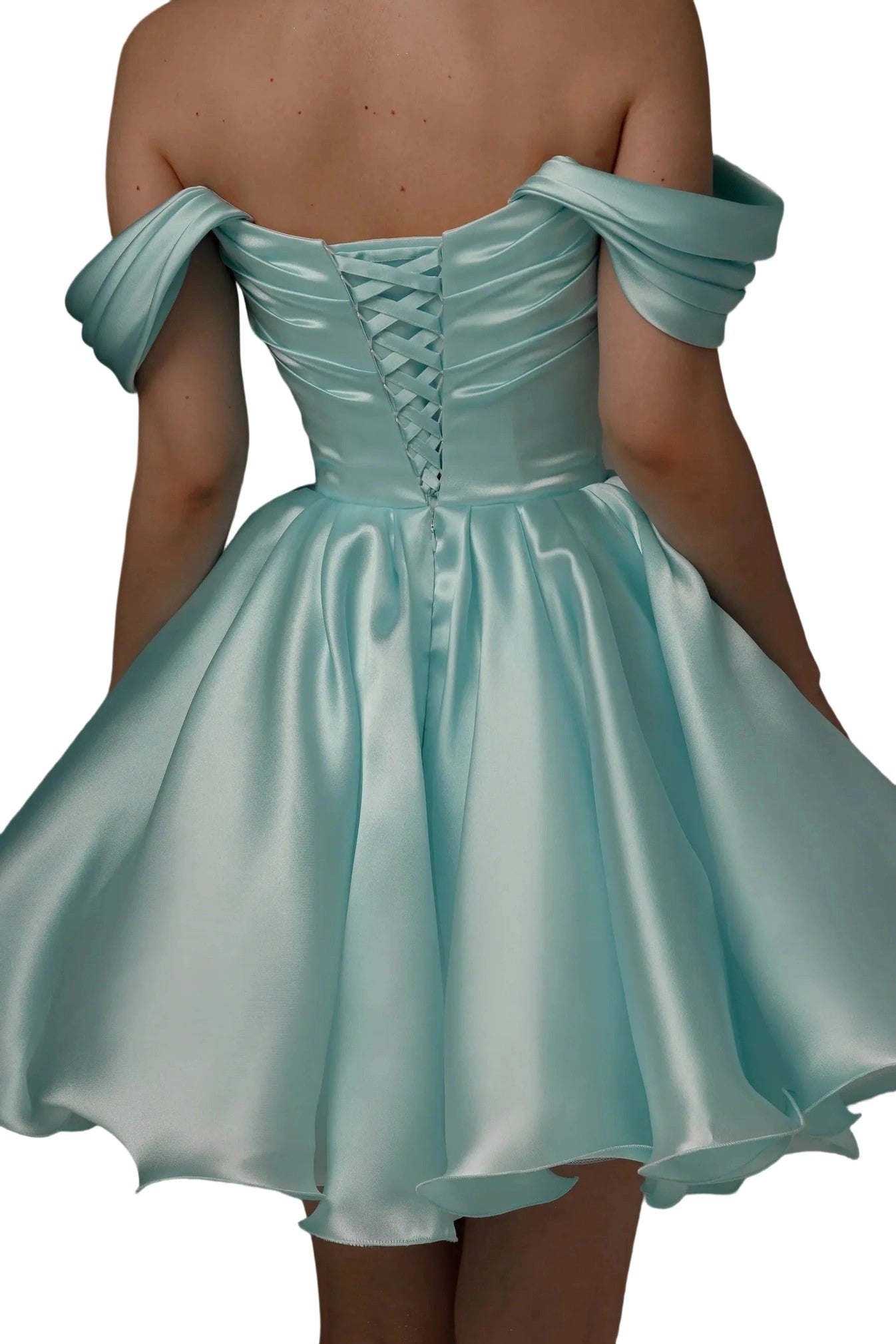 Off the Shoulder Ruched Short Homecoming Dress-LLELLA