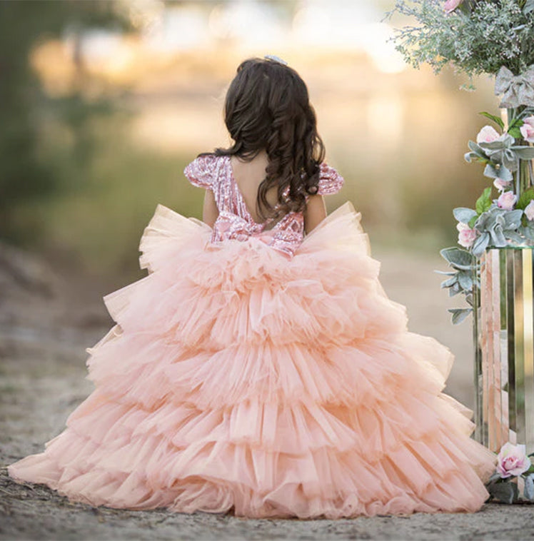 Ball Gown Sequins Flower Girl Dresses with Ruffles & Bowknot Black